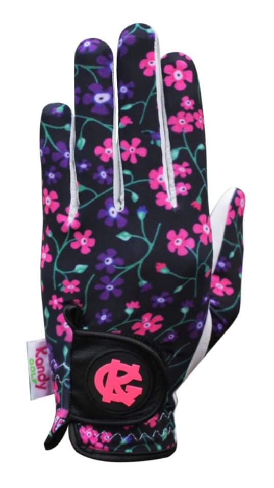 Kandy Golf Ladies Black Flower Print Glove